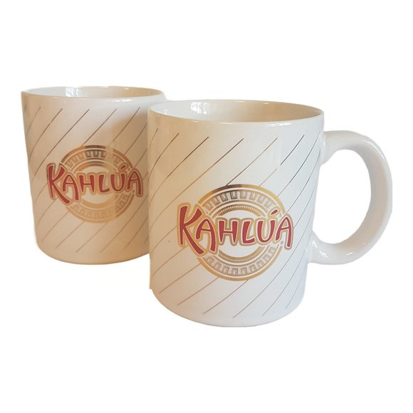Set of 2 Vintage Kahlua Liqueur Mugs Teacups White Red Gold Kahlua Coffee Mugs - Picture 1 of 16